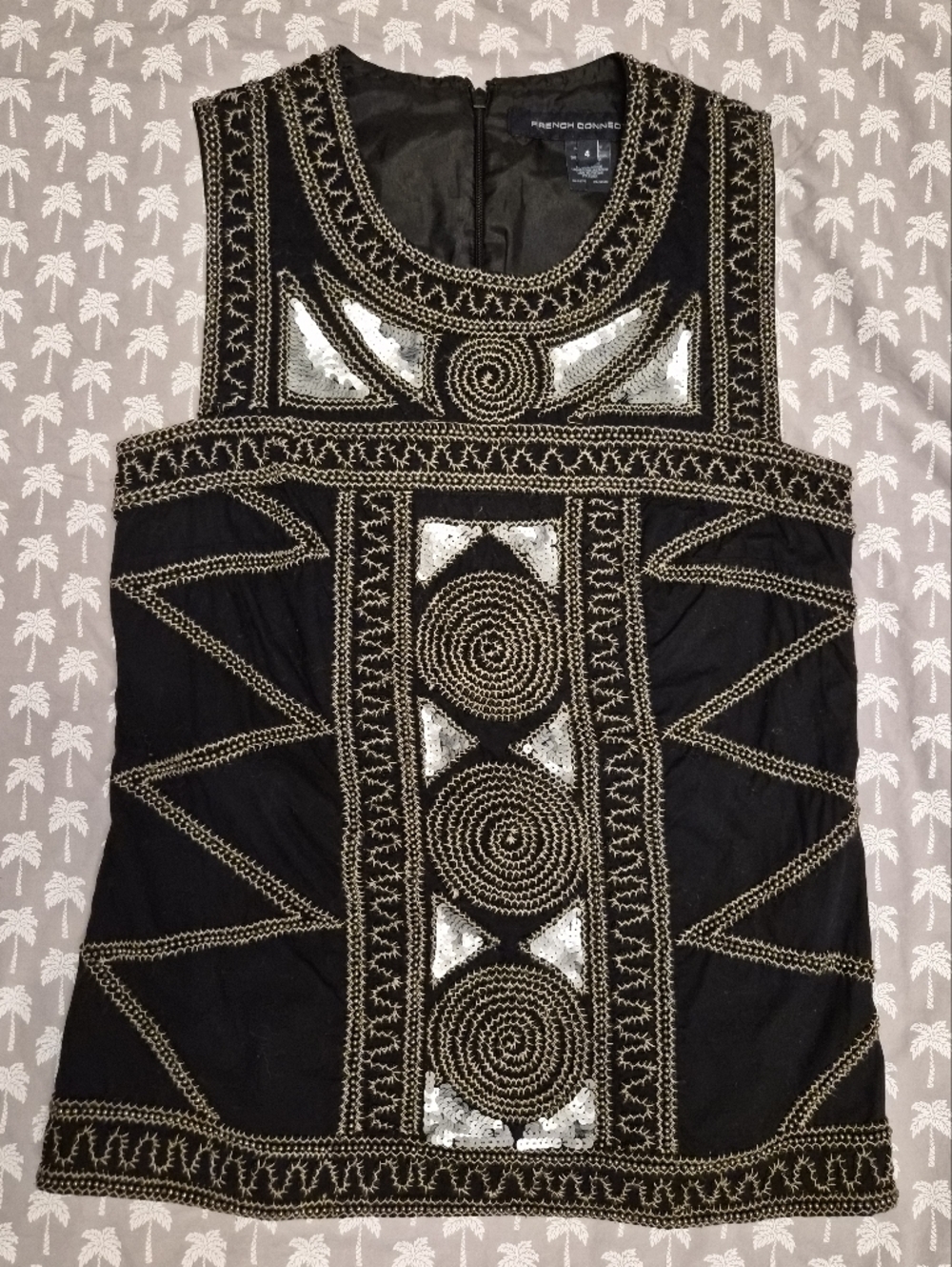 French Connection Black Tunic with Gold & Silver Beading Sequins